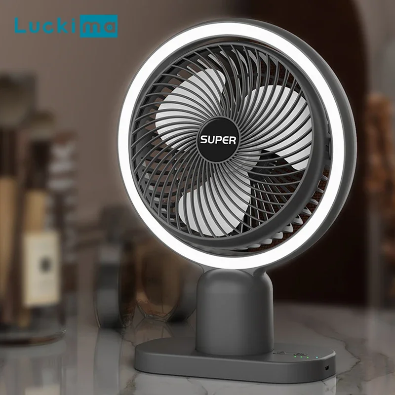 Mini Usb Ventilador de Mesa Portátil com Luz sem Fio Recarregável Engrenagens Arrefecimento a ar Mesa Suplemento Lâmpada Casa Escritório