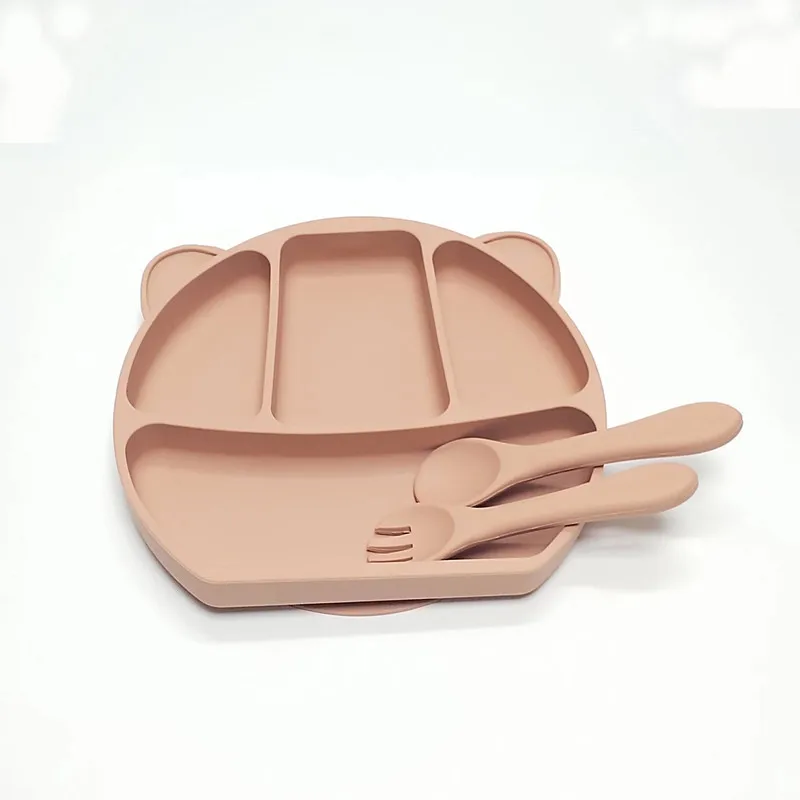 3PCS Rubber dinner plate baby children suction cup tableware compartment plate thickened complementary food bowl