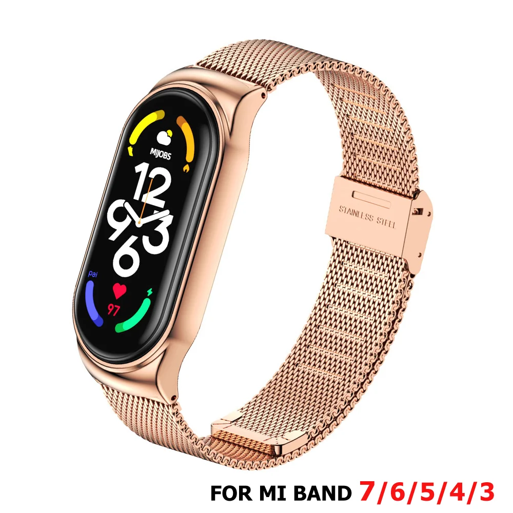 

Strap for Mi Band 5 6 7 8 Metal Milanese Bracelet On Mi Band 4 Wristband Stainless Steel Mi Band 3 Strap For Xiaomi Miband 5 4 8