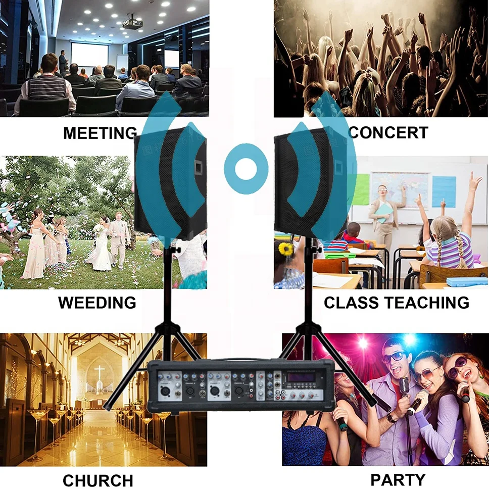 Professional audio 1200W 2X15"Subwoofer PA speaker system BT TWS karaoke sets 4 channel powered mixer Sound box bocina parl