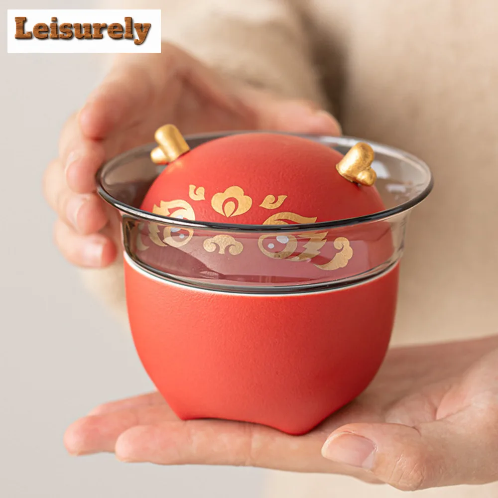 China-chic Red Dargon Travel Tea Set Kit Handmade 1 Pot 2 Cups Household Tea Brewing Travel Tea Set Portable Stock Bags Cafe