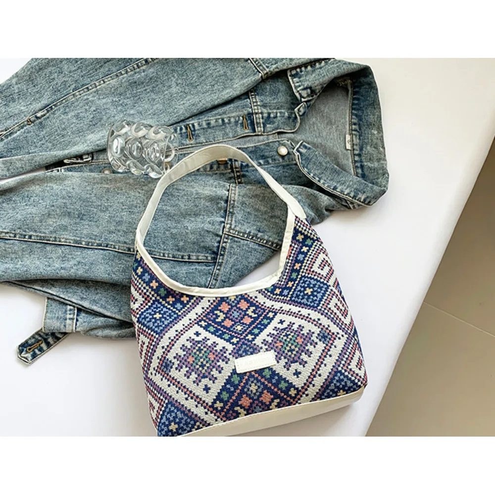Women's Large Capacity Ethnic Commuting Tote 2024 Fashion Canvas Instagram College Student Class Shoulder Bag_voghion.com