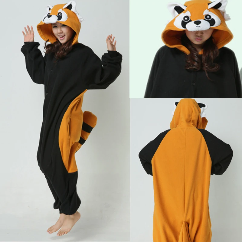 HKSNG Adult Raccoon Pajamas Flannel Cartoon Onesies Halloween Party Cosplay Costumes Jumpsuits Pyjamas Kigurumi