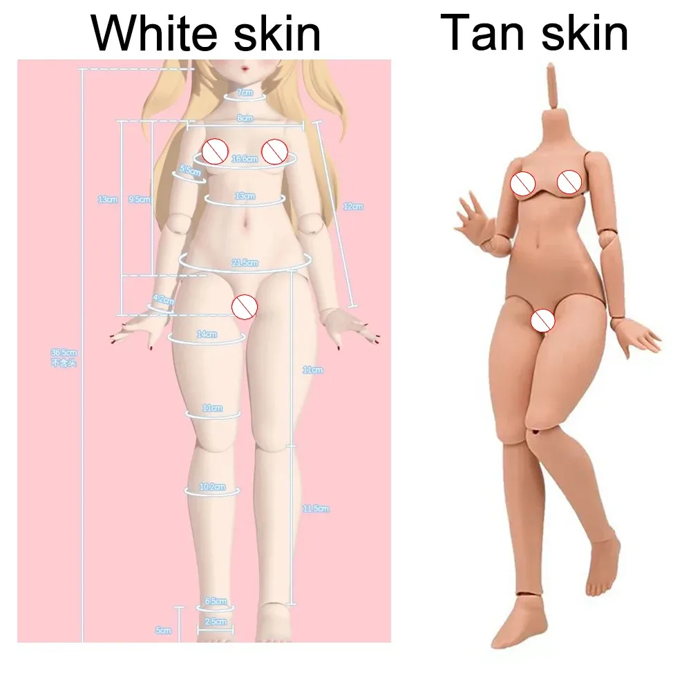 1/4 Doll Body Parts 2.0 Version 45cm White/Tan Skin Jointed Doll Accessories Soft PVC Diy Girl Dress Up Toy Gift (No Clothes)