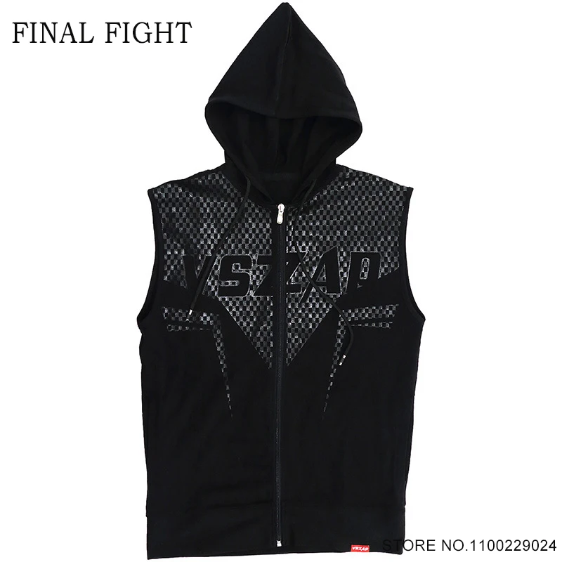 Vszap Muay Thai Hoodie Men's Boxing Training Shirt with Zipper Gym Hooded Fight Kickboxing Grappling Martial Arts Jacket Coat