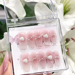 Pink Swoosh Blush Pearl Love Fake Nails - Cute Girly Gift (Pink - XS)