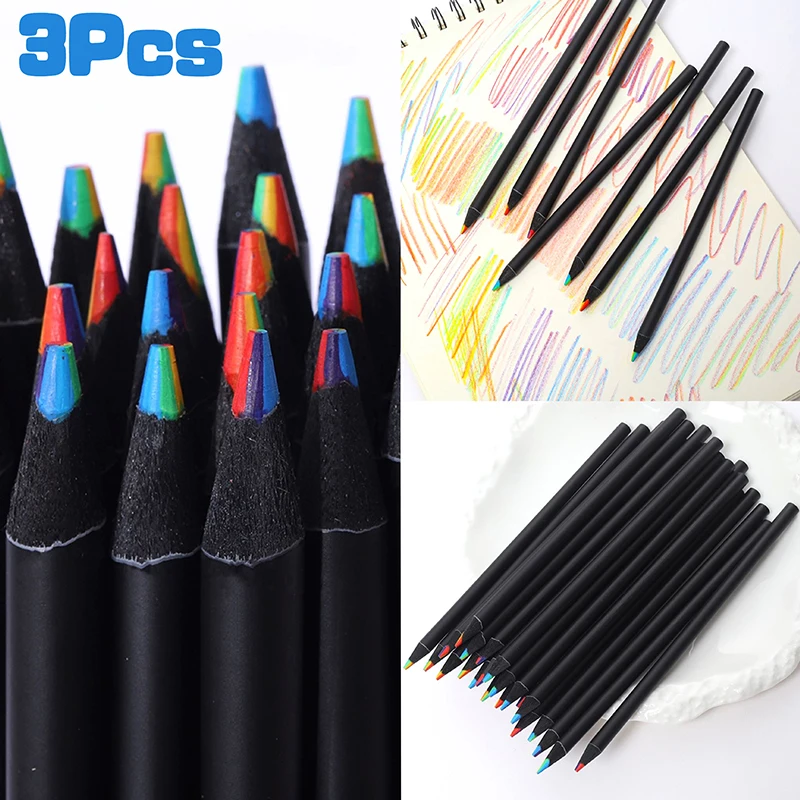 

3 шт., черные радужные карандаши, 7 цветов