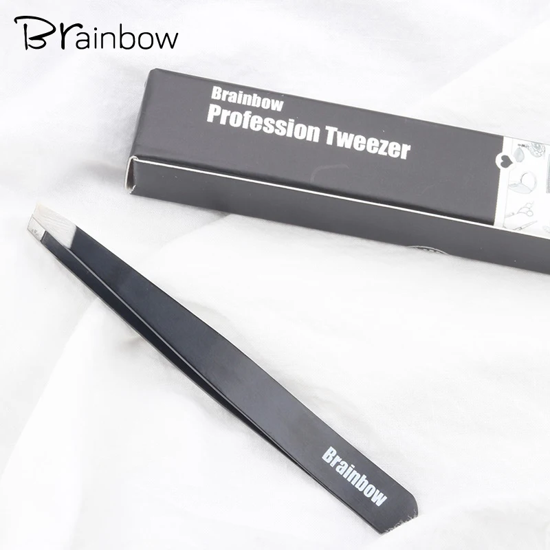 Brainbow Tight Slant Eyebrow Tweezer Anti-Static Eyelashes Extension Pinzette Eyelid Sticker Application Eyes Hair Removal Tools images - 6