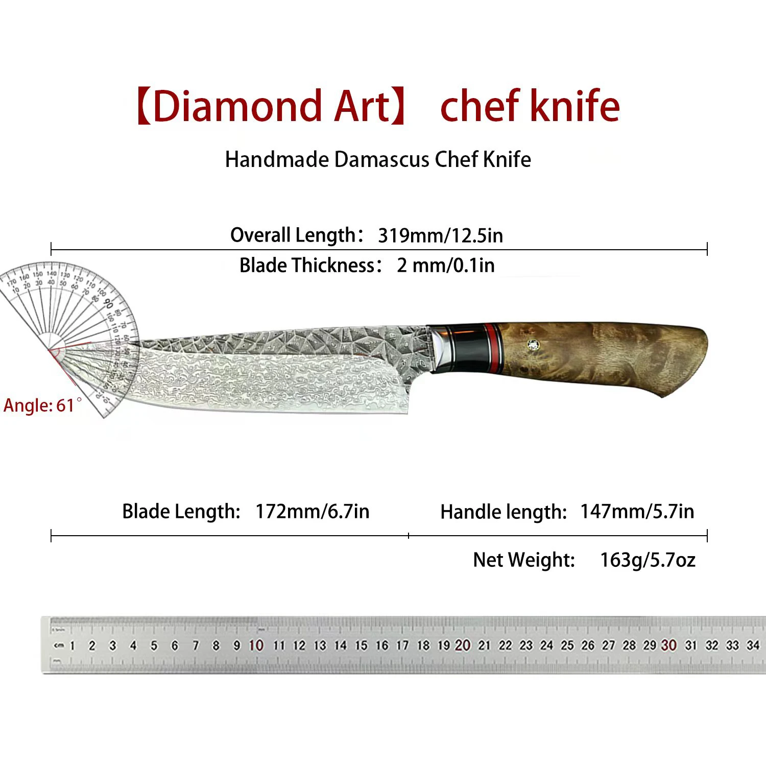 

FZIZUO 7" Professional Damascus Steel Chef's Knife Japanese Cleaver Vegetable Knives Handmade Kitchen Knife with Leather Sheath