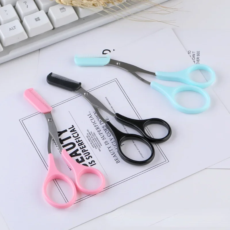 7 Colors Eyebrow Trimmer Scissor with Comb Facial Hair Removal Grooming Shaping Shaver Cosmetic Makeup Accessories