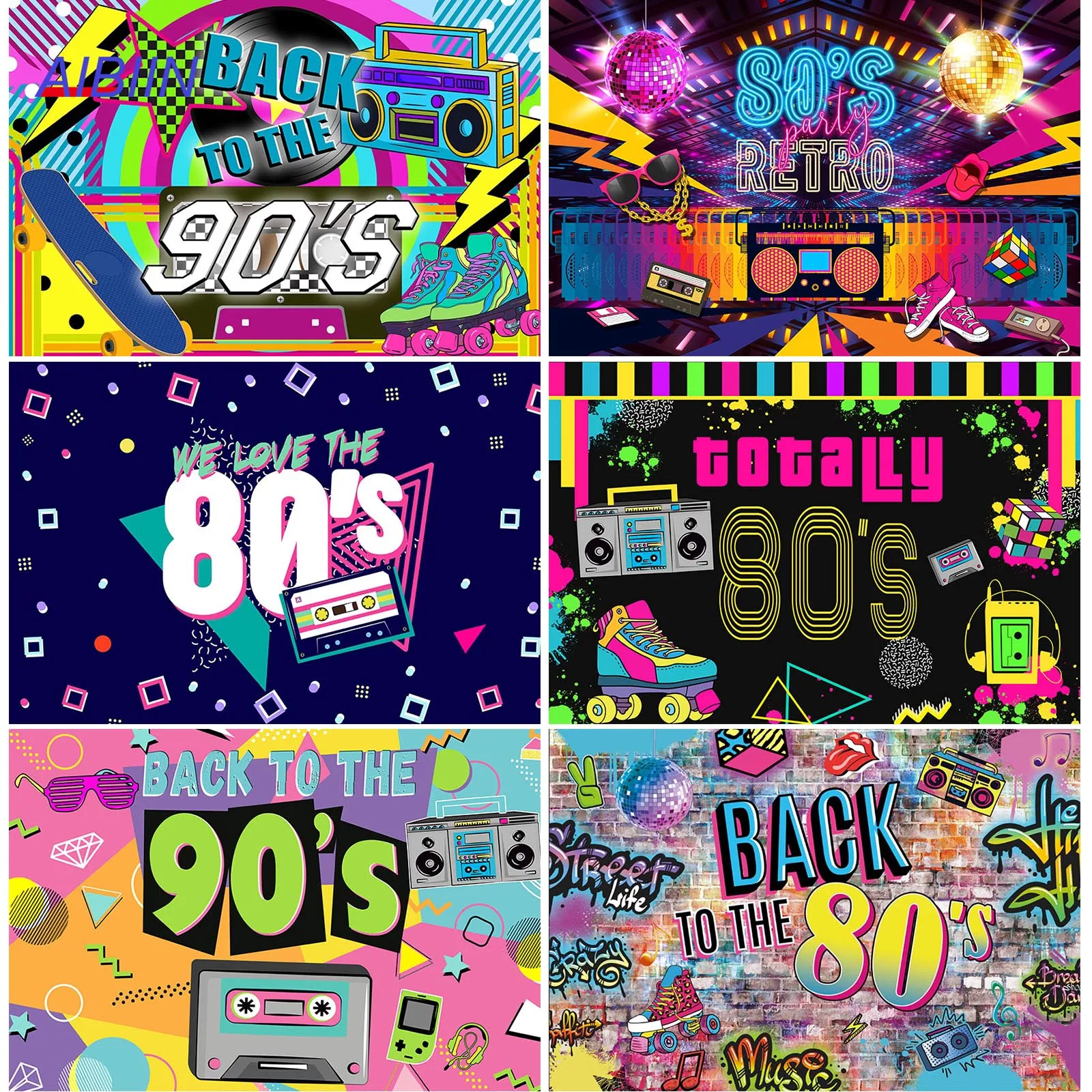 

AIBIIN Back To 80's 90's Backdrop I Love 80's Retro Disco Hip Hop Party Decor Photography Background Photobooth Props