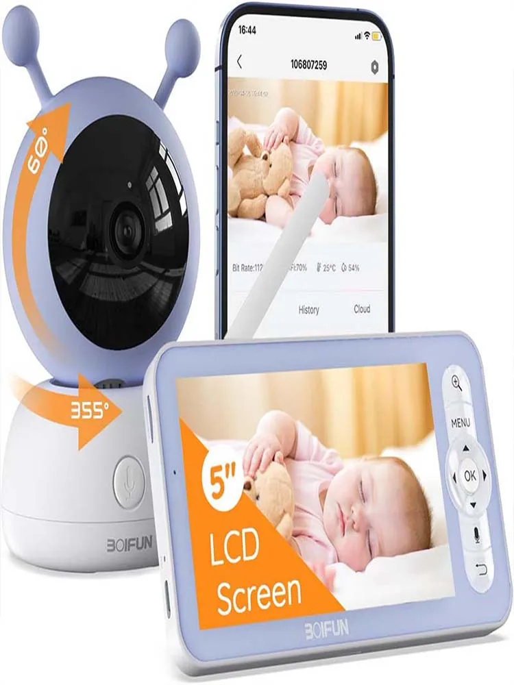 BOIFUN 2K 5" Baby Monitor Camera with Phone App 360&deg; Rotation Motion Monitoring Auto Tracking Area Detection