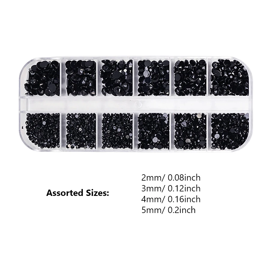 Schwarze Strass-Kristalle in verschiedenen Größen, Glas-Edelstein-Box mit flachem Boden für Maniküre, 3D-Dekoration, DIY-Handwerk – Detail 1