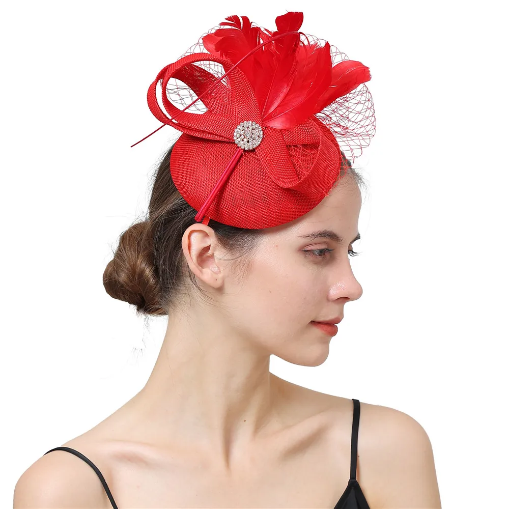 Wedding Church Red Fascinator Hat Women Party Headpiece For Elegant Ladies Wedding Headpiece Headband And Hair Clip Wear