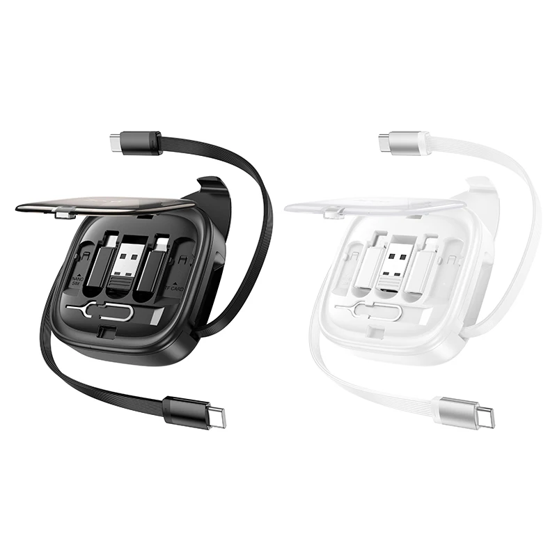 HOCO 60W USB C to Type C Retractable Data Cable For Office Travel Multi-function Cable Connectors Storage Box with Phone Holder