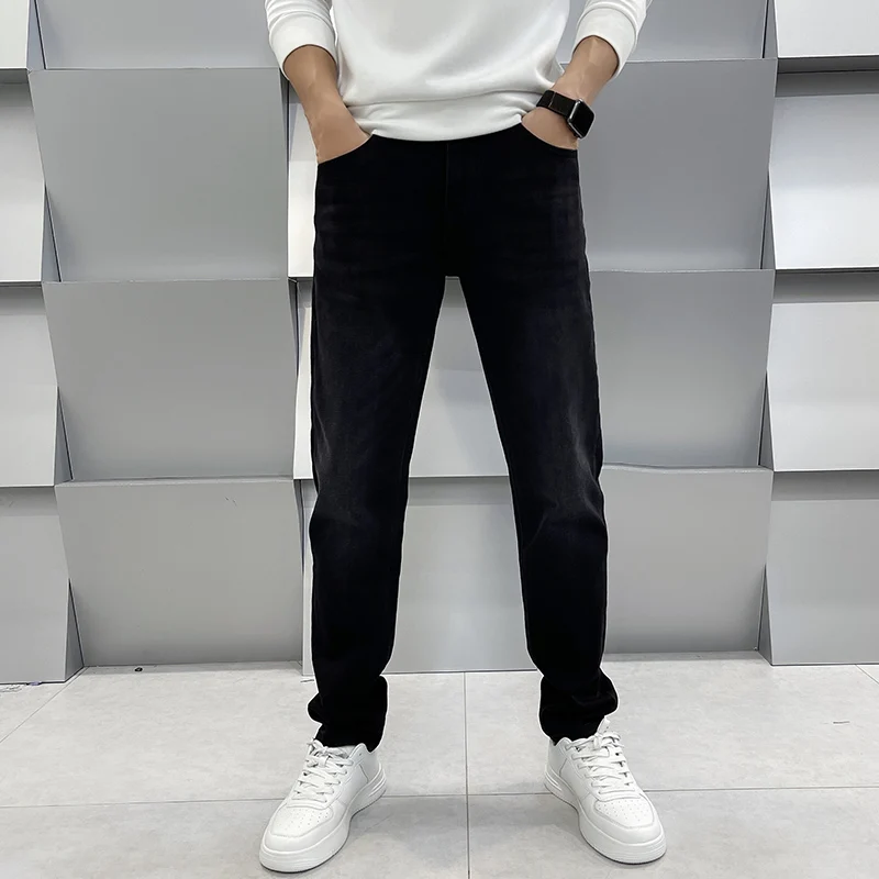 Loose Straight High-End Jeans Men's Black for Spring and Summer Casual Versatile Men's Thin2024Fashion New
