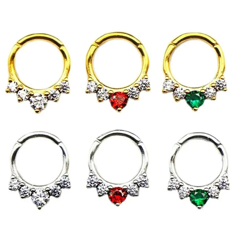 316L Surgical Steel 16G Flower CZ Zircon Segment Nose Ring Water Drops