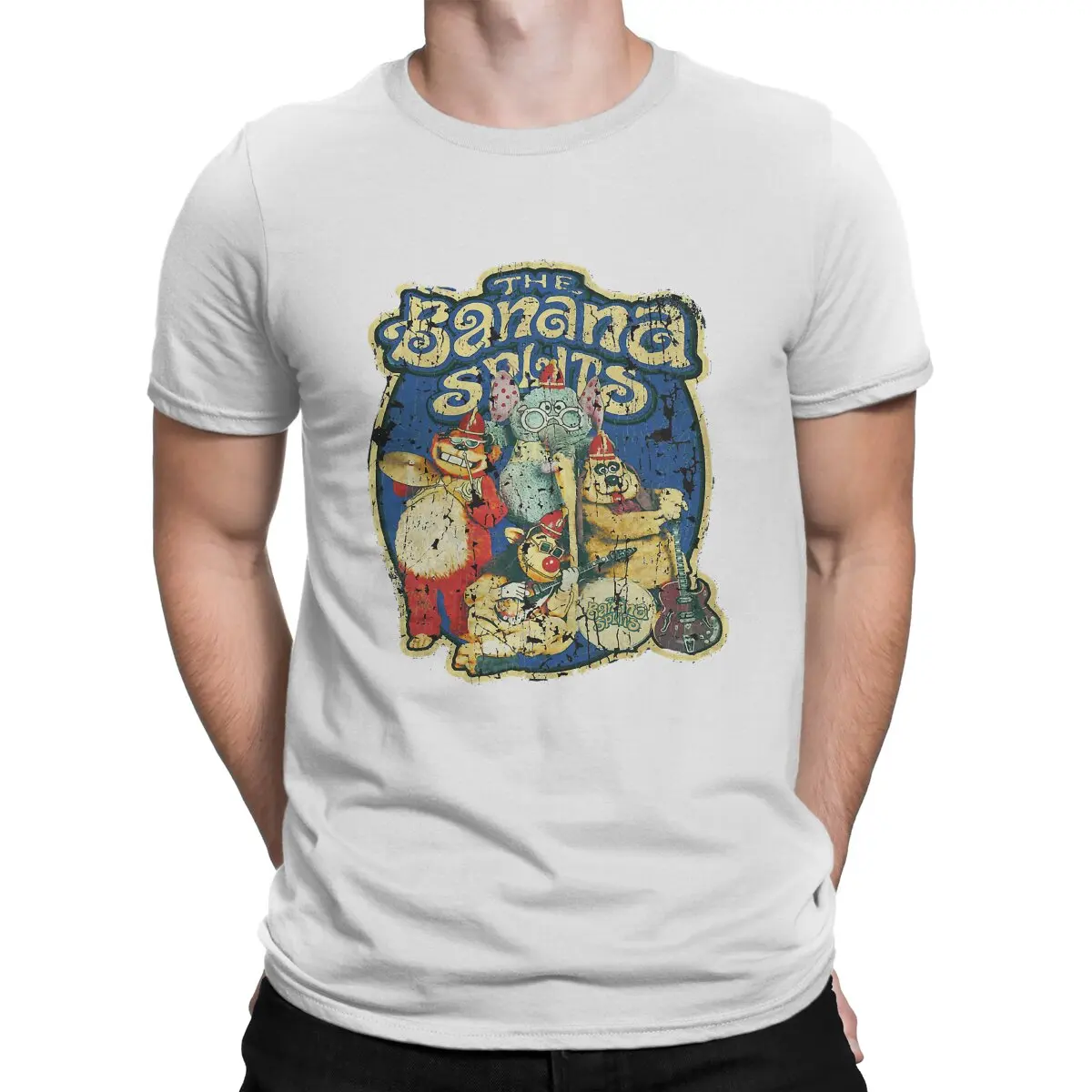 thumbnail image 1 of Camiseta de música para hombre, algodón puro, estilo vintage, cuello redondo, dibujos animados de Banana Splits, manga corta, 1 of 7