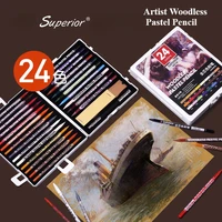 Woodless Pastel Pencils 24 Colors 7mm Core Artist Grade Chalk Charcoal Pencil Great Blending and Layering Sketching in Case 1