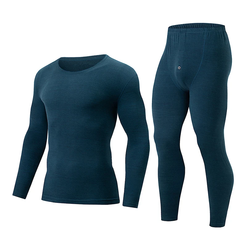 Conjunto De Ropa Interior Térmica De Forro Polar Para Hombre | Camiseta Cuello Redondo Y Pantalón Ajustado, Doble Cepillado, Súper Cálido Y Suave, Ideal Para Invierno
