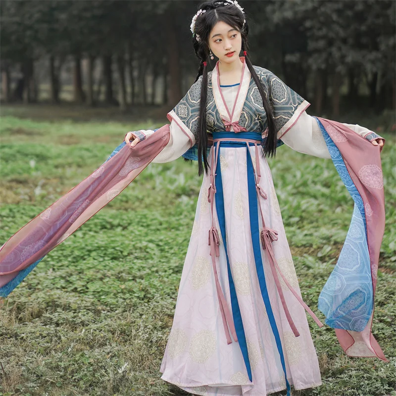 Chinese Vintage Clothing Women Folk Dance Cospaly Ancient Princess Hanfu Suits Daily six-piece Set Tang Traditional Costume