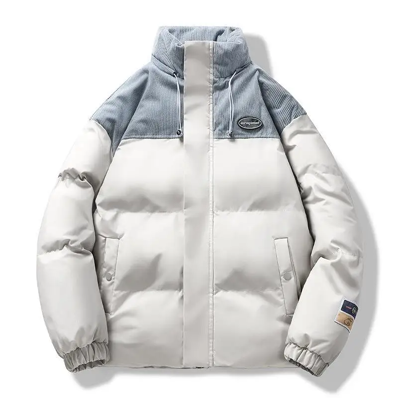 Warm Men Winter Patchwork Jacket Parka Stand Collar Puffer Jackets Donna Spessa Giacca Imbottita In Cotone A Bolle Di Moda Coreana Nera