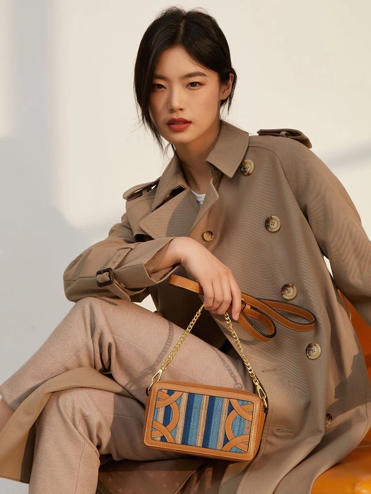 Ancient Craftsmanship Handmade Grass Cloth Youth Square Zipper Horizontal Casual Solid Leather Shoulder Handwoven Fabric Bag