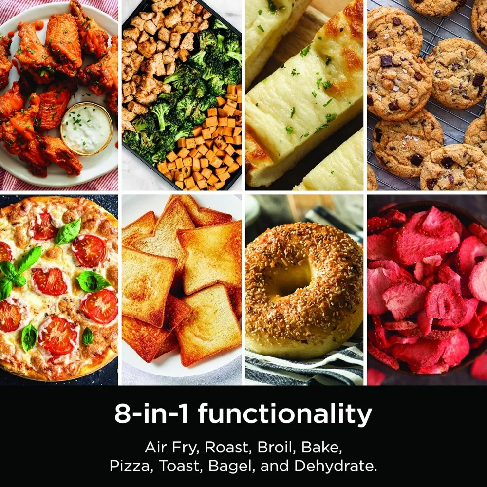 Flip Toaster Oven & Air Fryer, 8-in-1 Functionality,Flip Up & Away Capability for Storage Space,Wire Rack Removable Crumb Tray