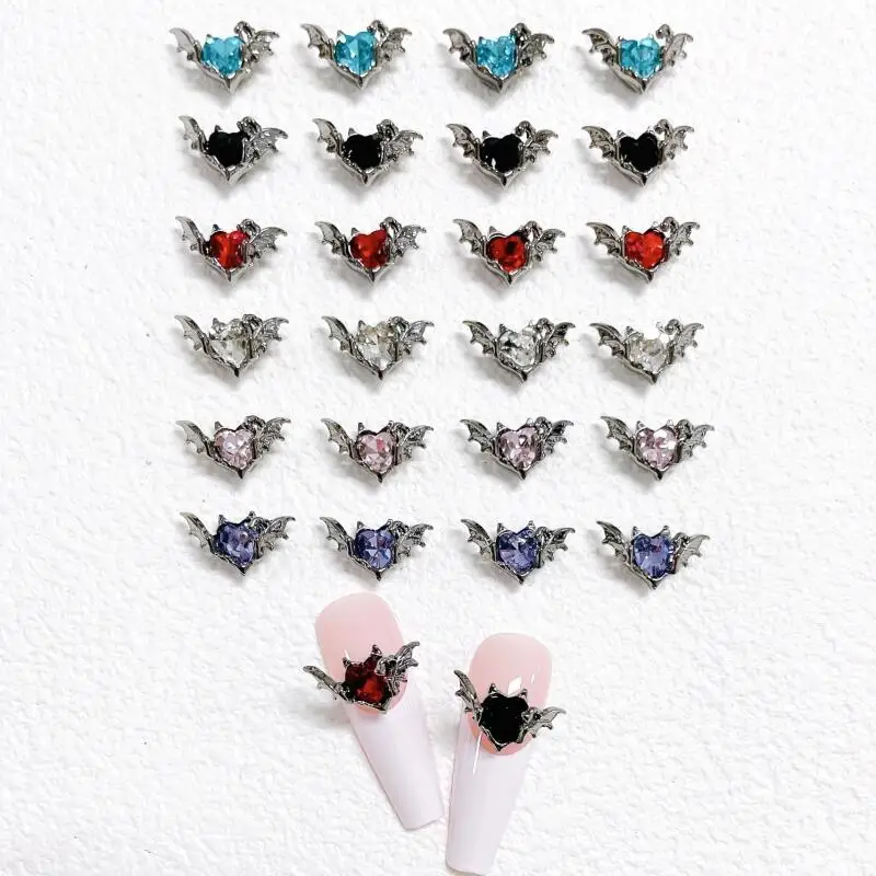 10pcs Gothic Punk Style Alloy Bat 3Heart D Nail Art Charms Spider Design For Halloween Nails Decoration Accessories