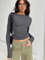 Women Casual Long Sleeve T-Shirts Spring Autumn Solid Slim Fit Pullovers Tees Shirts Female Streetwear Base Tees Tops  Casual 5
