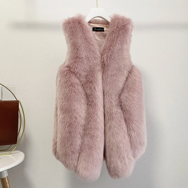 

Faux Fur Sleeveless Vest Jacket Autumn Fashion Long Female Solid Color Autumn 2022 Winter Elegant Fashion Vest Korean Style