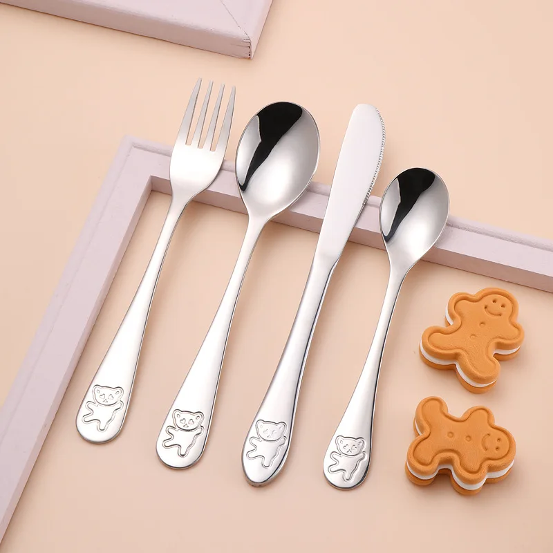 Cartoon Bear Spoon Fork Knife Cutlery Set for Kids Travel Portable Cute 304 Stainless Steel Kitchen Dinnerware Set Tableware
