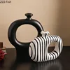 Zebra Stripes Ceramic Vase Artificial Flower Decorative Flowers Pots Desk Decoration Modern Floral Vases Room Aesthetic Decor 1
