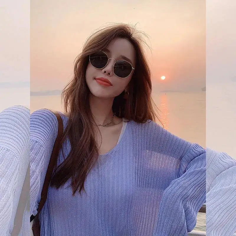 

Long Sleeve Off Shoulder Sweater Woman Vintage Hollow Out Pullover Knitted Jumper White Loose Women's Spring Summer N848