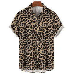 Summer Leopard 3D Print Beach Shirts Men Women Casual Fashion Streetwear Lapel Short Sleeve Shirt Male Tops Blouse Man Clothing