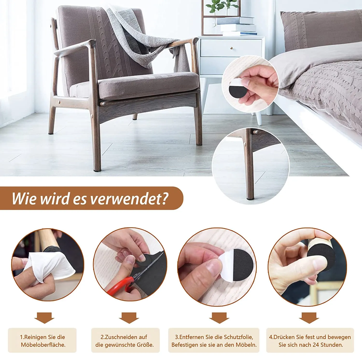 Self-Adhesive Felt Gliders 3 Rolls (100 x 10 cm + 100 x 5 cm + 100 2 cm) 5 mm for Chairs self adhesive felt gliders