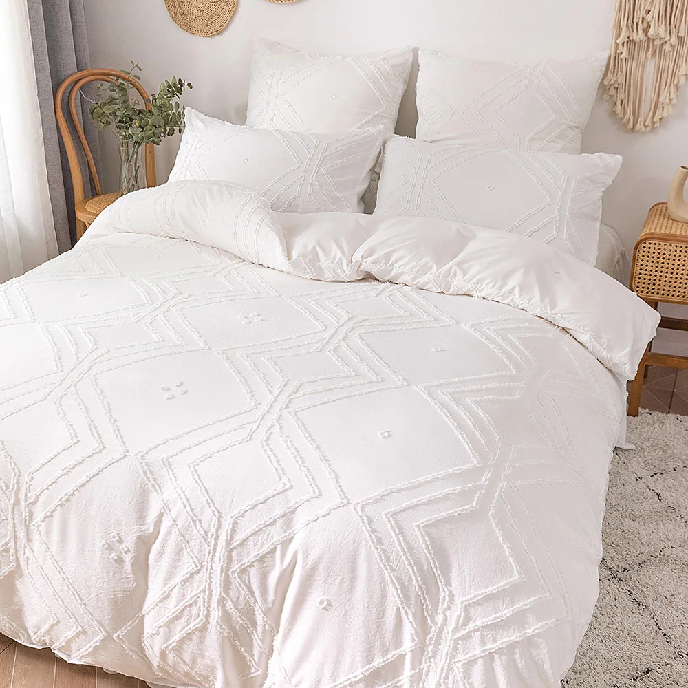 3-piece tufted microfiber bedding cover set with duvet cover on a cozy bed