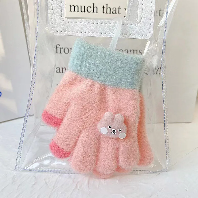 Korean Cute Cartoon Baby Gloves Winter Thick Velvet Boy Girl Warm Five Finger Mittens Outdoor Anti-Cold Toddler Kids Gloves 6
