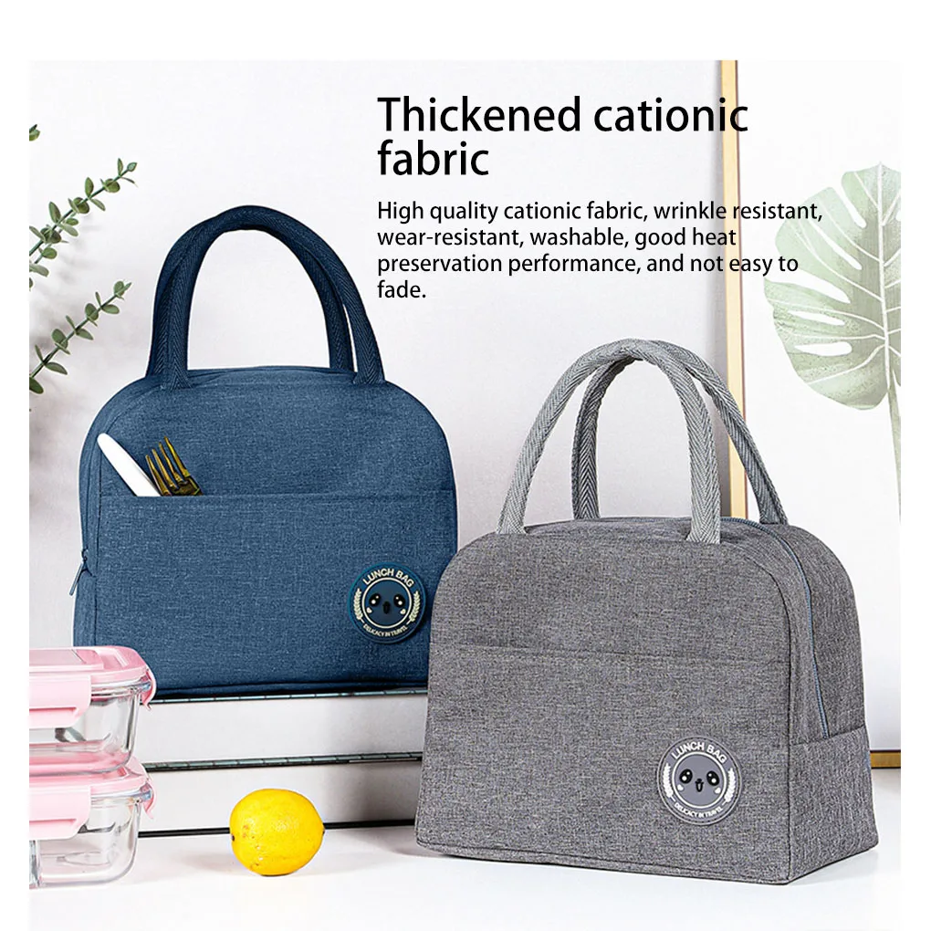 Adults Children Lunch Box Bag Solid Color Carry Handbag Carrier Organization Container Thermal Lunches Bags Pink