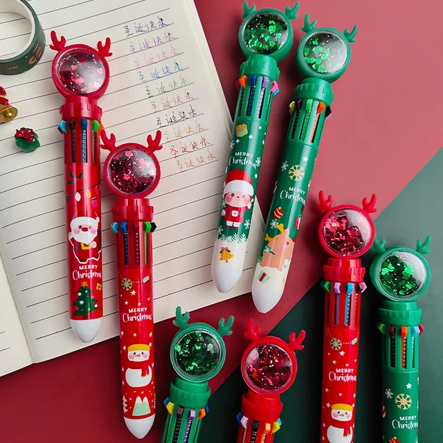 Stylo à bille multicolore de joyeux noël 10 en 1, 1 pièce