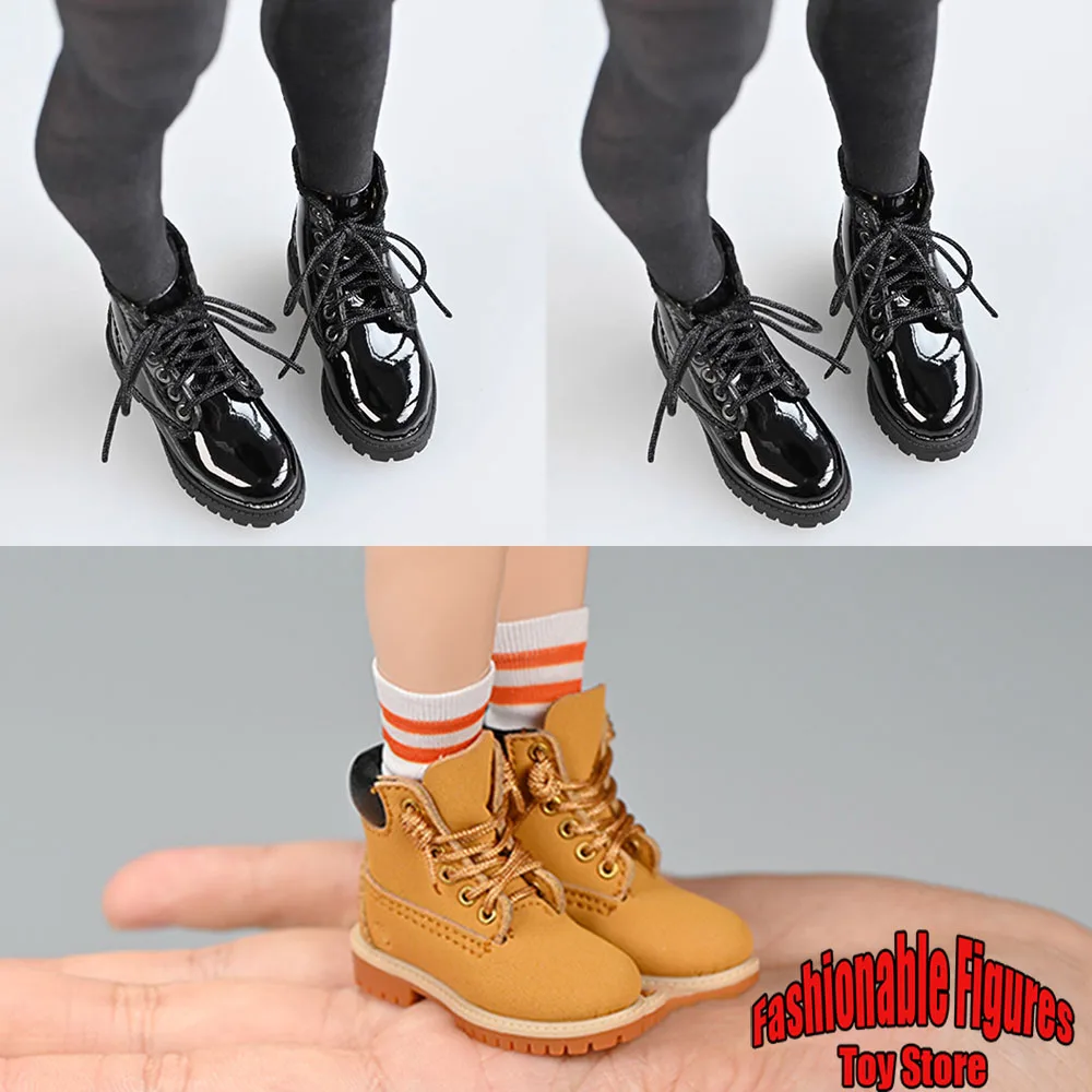 

1/6 Women's Lace Up Martin Boots Female British Style Black Shiny Leather Boots Hollow Shoes For 12" Action Figure Body