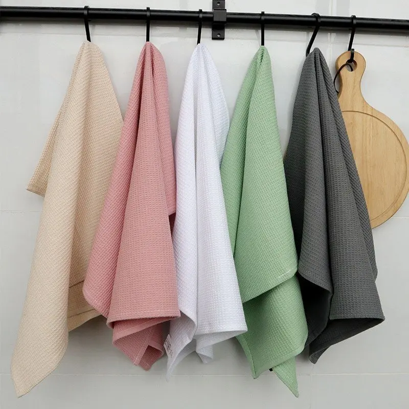 4pcs Waffle Cotton Cotton Tea Towel Cloth Table Napkins Weave Absorbent Dish Pink Grey White For Kitchen Cleaning