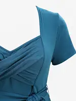 ROSEGAL Plus Size Women's Crossover Bust Solid Dress with Removable Belt Peacock Blue Romantic Vintage Casual Dresses Vestidos - Image 2