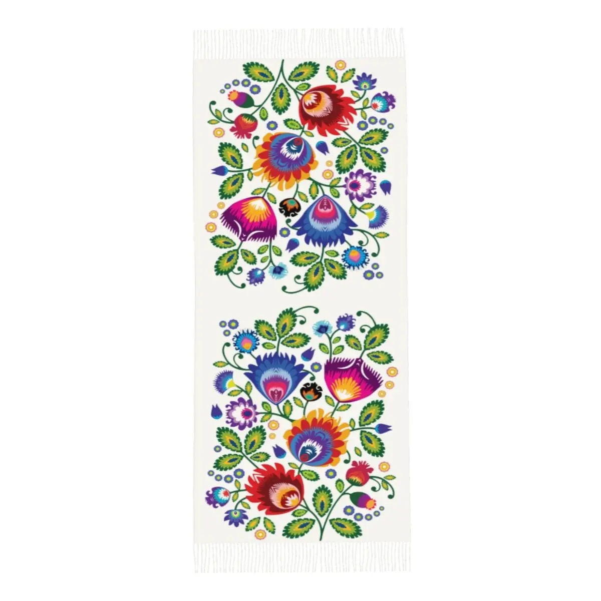 Custom Poland Folk Flowers Scarf Wrap Women Long Winter Warm Tassel Shawl Unisex Polish Floral Art Scarves 5