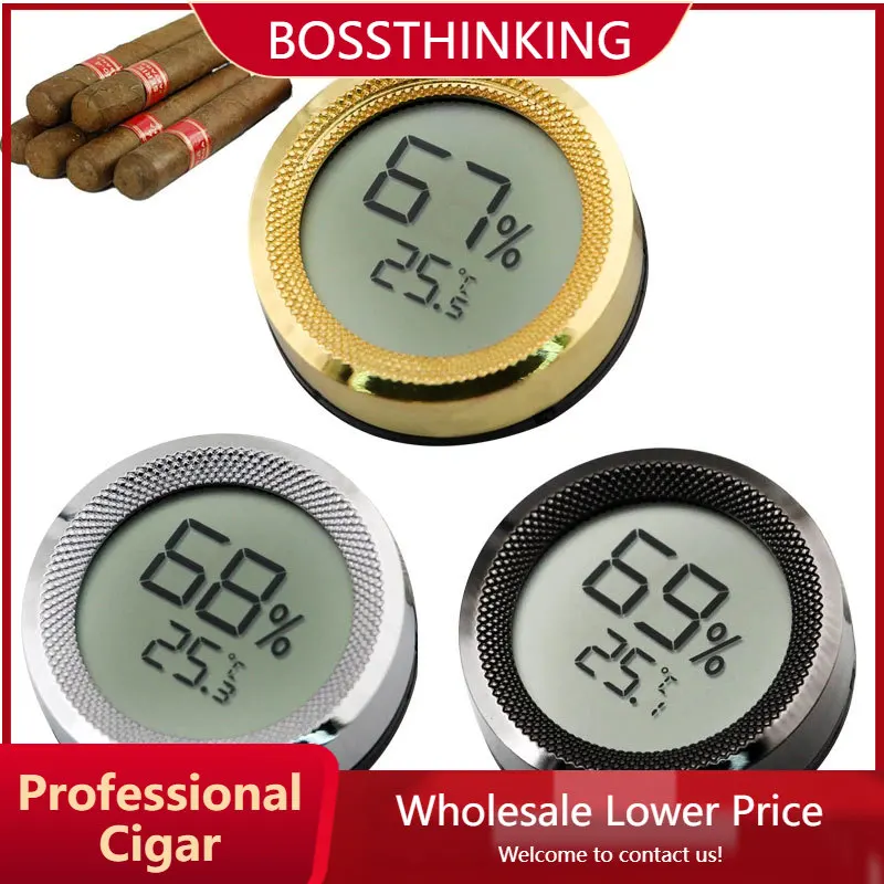 Cigars Hygrometer Mini Digital LCD Display Temperature Sensor Round