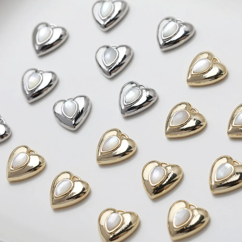 

4PCS 14K Gold Plated Delicate Small Love Heart Inlaid Shell Pendant Jewelry DIY Making Supplies Material Accessories