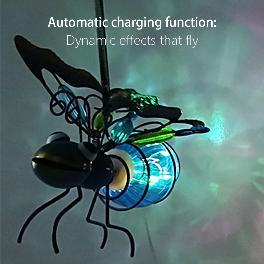 Metal Solar Bees Lantern Garden Decor LED Hanging Dragonfly Bees Solar Light Garden Sculptures For Patio Yard Outdoor Decoration 6