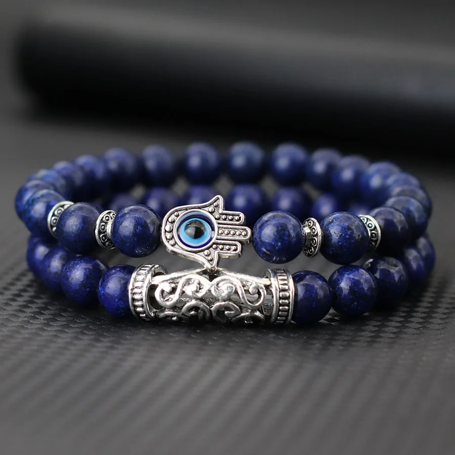 Men Natural Stone Beaded Wrap Bracelet Set with Lava Sodalite Tiger Eyes