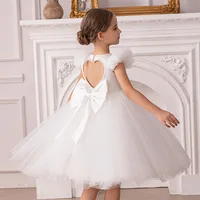 Robe de princesse à manches flottantes pour filles – Robe de soirée élégante et de récital pour anniversaire de fille à fleurs découpées au dos avec nœud 5