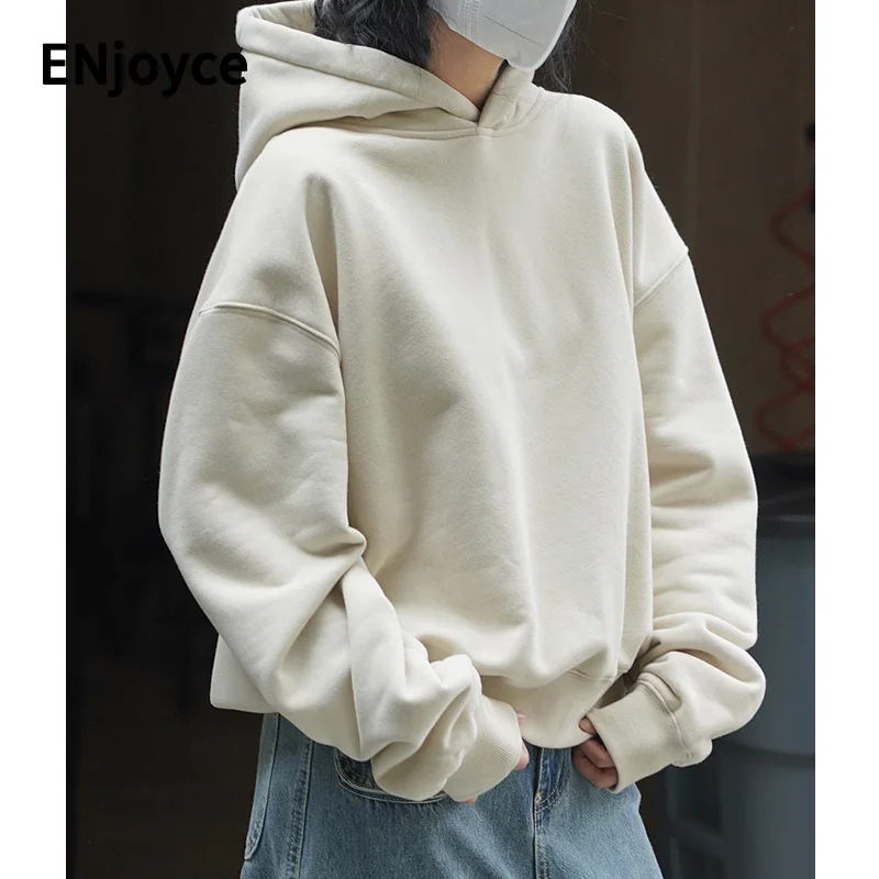 

ENjoyce Women Fleece Hooded Pullover Sweatshirt Y2K Streetwear Casual Loose Hoodie Coat Cotton Thicken Clothes Fall Winter